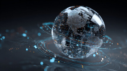 digital transformation concept with holographic globe and data flow