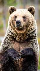 Obraz premium Brown Bear Standing Upright Looking at Camera 