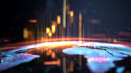 global financial market data visualization with hologram effect