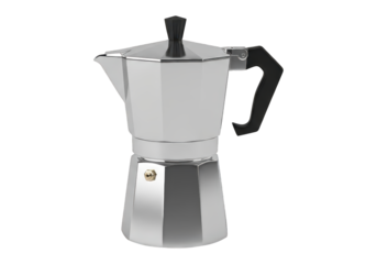 Metallic stovetop coffee maker stands ready for brewing an aromatic beverage