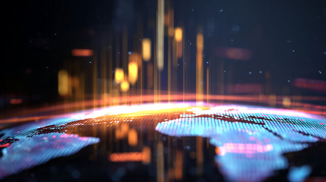 global financial market data visualization with hologram effect