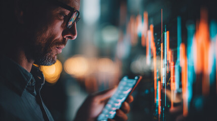 man using smartphone to monitor cryptocurrency market