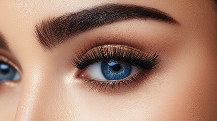 Close - up of Woman's Eye with Long Eyelashes and Elegant Makeup