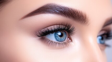 Obraz premium Close - up of a Woman's Eye with Long Eyelashes and Glittery Eyeshadow