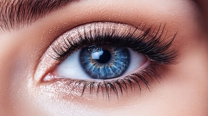 Obraz premium Close - up of a Woman's Eye with Long Eyelashes and Glittery Eyeshadow