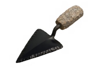Specialized trowel featuring an obsidian blade and stone handle, a tool for uncovering artifacts in archaeology and forensic dig sites