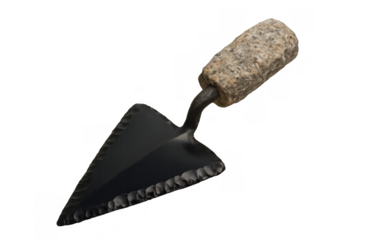 Specialized trowel featuring an obsidian blade and stone handle, a tool for uncovering artifacts in archaeology and forensic dig sites