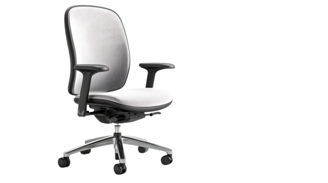 Ergonomic office chair isolated on transparent background, providing comfort and support