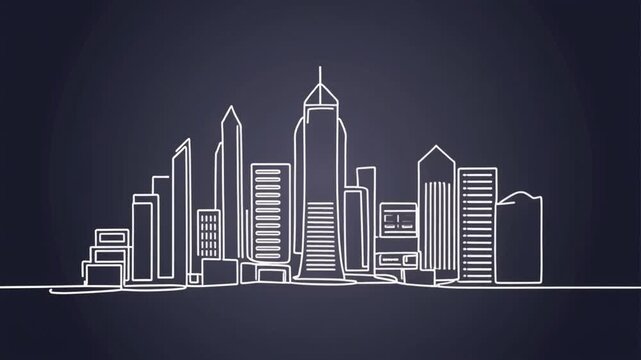 Night city skyline vector illustration showing urban skyscraper architecture and downtown business buildings