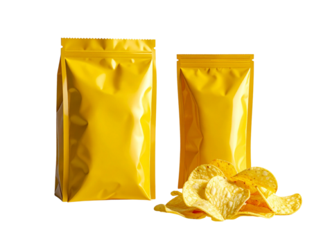 Yellow Chips Bag Duo with Crispy Snacks Isolated on Transparent Background