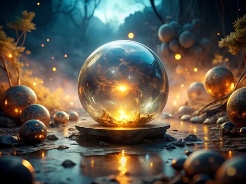 Magic orb in enchanted forest glow