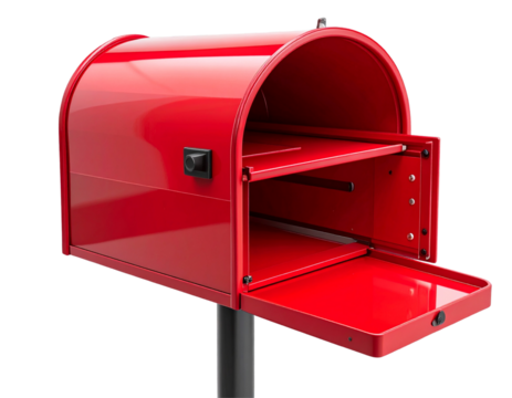 Modern Red Mail Drop Box with Open Door, Cutout PNG