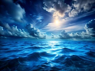 Sunlight over deep blue ocean waves