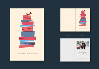 Christmas Card Template with Stack of Colorful Presents