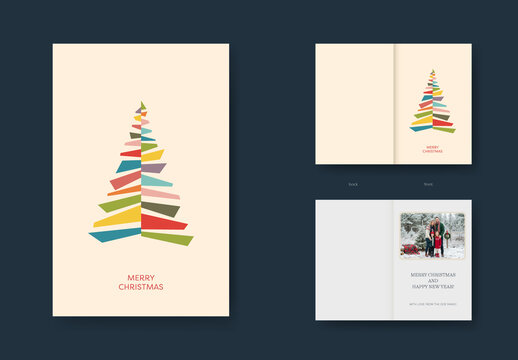 Christmas Card Template with Abstract Colorful Tree