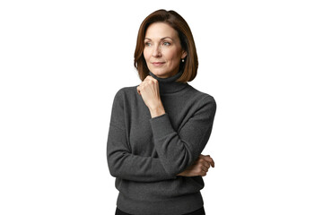 Isolated confident mature businesswoman thinking looking up aspirational