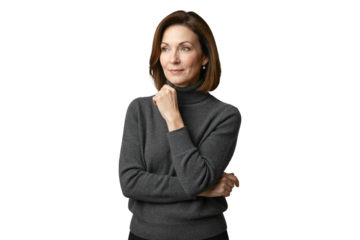 Isolated confident mature businesswoman thinking looking up aspirational