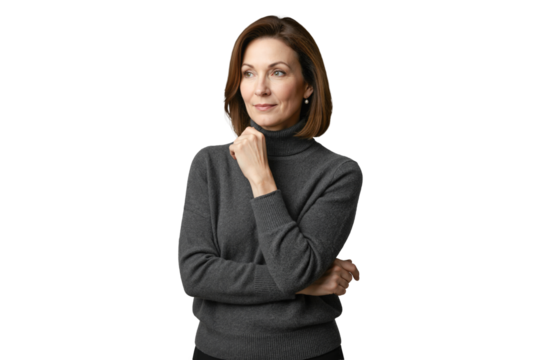 Isolated confident mature businesswoman thinking looking up aspirational