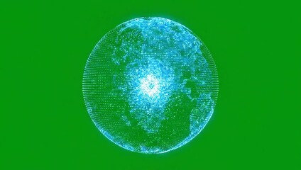 3D Abstract Volumetric Data Sphere Pulsating and Rotating - Green Screen Background - Powered by Adobe