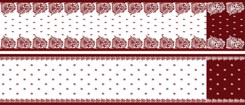 saree design illustration, white saree with red border