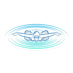 Elegant vector art of swimmer in action, demonstrating freestyle stroke with water ripples, perfect for sports branding
