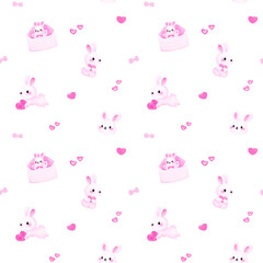 Obraz premium Pink Rabbit with Heart Seamless Pattern, Background