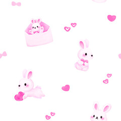 Pink Rabbit with Heart Seamless Pattern, Background