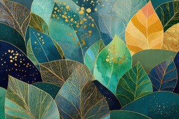 Whispers of the Forest: A breathtaking artistic rendition of leaves, each brushstroke a symphony of texture, color and subtle shadows. Evoking a sense of the serene mystery of the natural world.