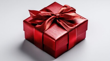 Obraz premium Luxurious deep red square container tied with a silky bow sits on a bright surface