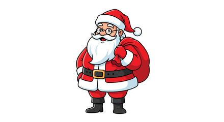 Cartoon illustration of Santa Claus holding a red sack, wearing his traditional red and white suit.