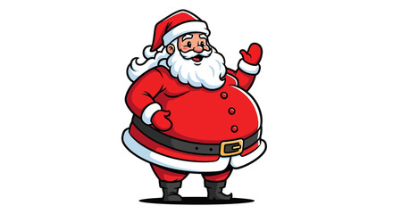 Cartoon Santa Claus in red suit waving with a smile, isolated on white background.