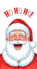 Illustration of a jolly Santa Claus laughing with his mouth open, saying 