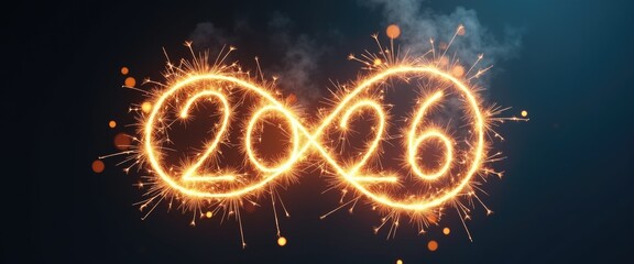 Infinity symbol made from sparklers with 2026 in smoke, eternal hope and celebration