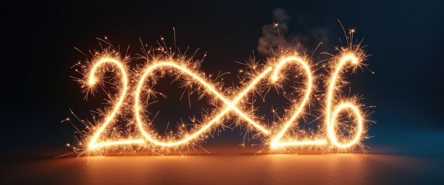 Infinity symbol made from sparklers with 2026 in smoke, eternal hope and celebration