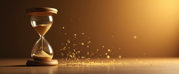 Sand hourglass with 2026 base and flowing golden sand, passage of time