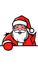 Cartoon Santa Claus holding a bag of gifts, wearing a red suit and black boots.