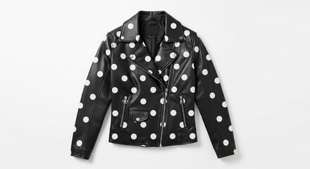 Rock this retro vibe with a stylish black leather jacket featuring playful white polka dots, perfect for adding edgy flair to any outfit