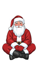 Santa Claus sitting cross-legged, wearing his iconic red suit and hat, with a white beard.