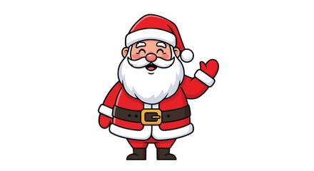 Cartoon illustration of a happy Santa Claus waving his hand with a joyful expression.