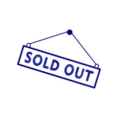 Blue stamp of a sold out sticker hanging template design