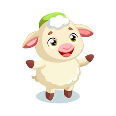 Happy cute sheep cartoon character isolated on white background, 3D Style .vector icon
