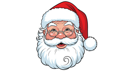 A cheerful illustration of Santa Claus's face, smiling, wearing his iconic red hat and beard.