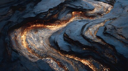 Ethereal Flow of Glowing Light Through Dark Rocky Terrain