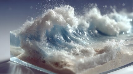 Lifelike Ocean Waves in Crystal Clear Resin Sculpture Art