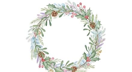 Watercolor Christmas Wreath &ndash; Vector PNG Illustration