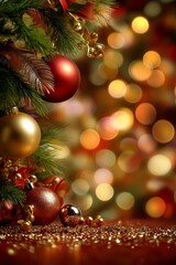 Fototapeta premium A beautifully decorated Christmas tree adorned with colorful ornaments and twinkling lights, evoking holiday cheer.