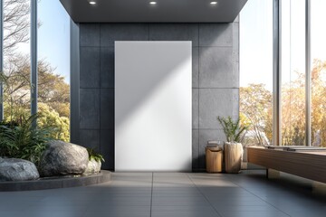 Hotel Interior with Blank Billboard Mockup