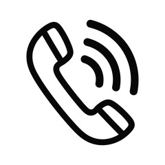 Ringing telephone receiver icon with sound waves, symbolizing communication and contact, isolated on