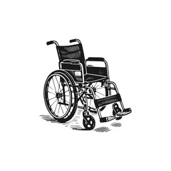 Fototapeta premium Patient wheelchair. Black white vector illustration.