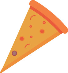 A tasty illustrated pizza slice, golden cheese, orange crust, isolated, vector.